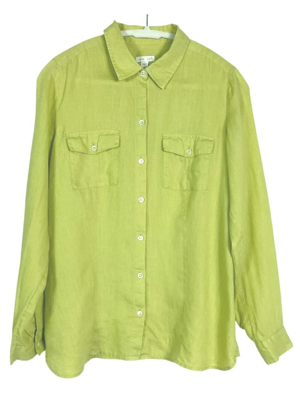 J. Jill Love Linen Button-Up Shirt Size Small Lime Green 100% Linen Long Sleeve
